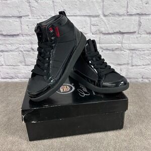 RARE Vintage Cadillac‎ Kids High Top Sneakers Black Patent Logo Lace Up Size 5.5